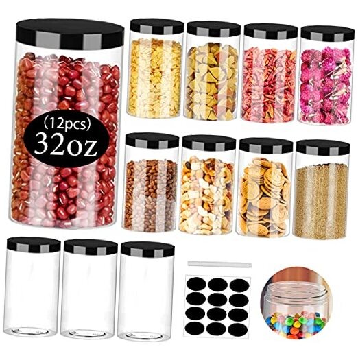 Clear Plastic Jars 32oz 12Pack Big Round PET Plastic Containers 32OZ 12Pack