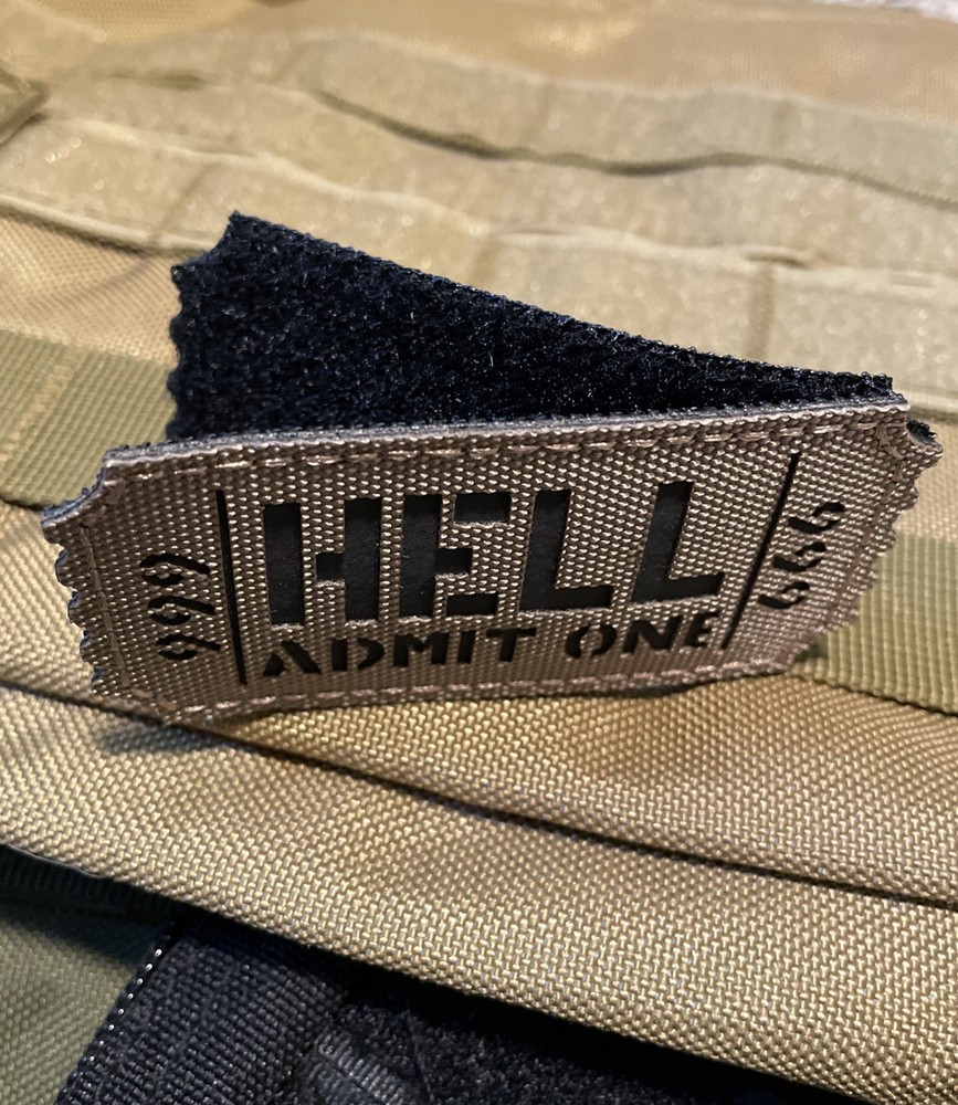 HELL Admit One 666 IR Funny Tactical Patch Morale Army Marine Hook Loop Vet