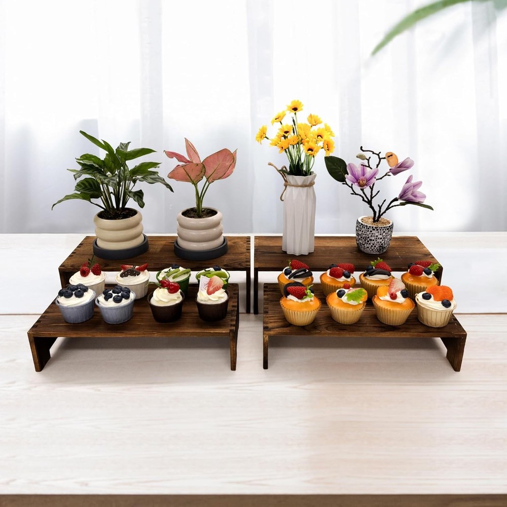 4 Pcs Large Display Riser Wood Risers Cupcake Display Stand 2 Tier Racks Large