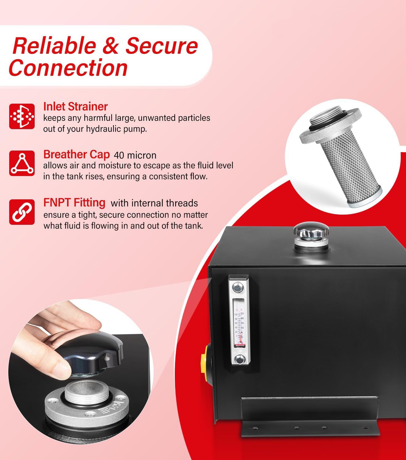 7 Gallon Hydraulic Fluid Reservoir Tank with Temp Gauge, Sight-Gauge & Breather
