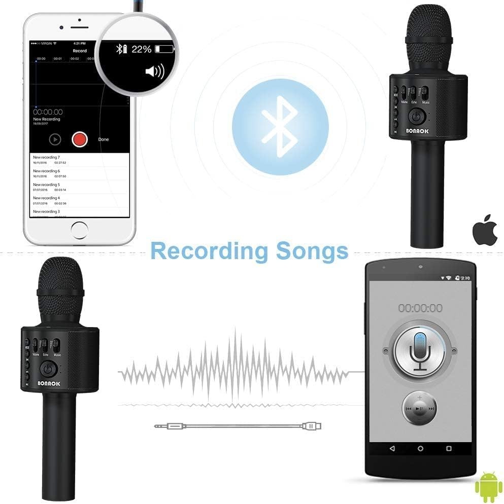 Portable Bluetooth Karaoke Microphone with Volume Control & Speaker Function