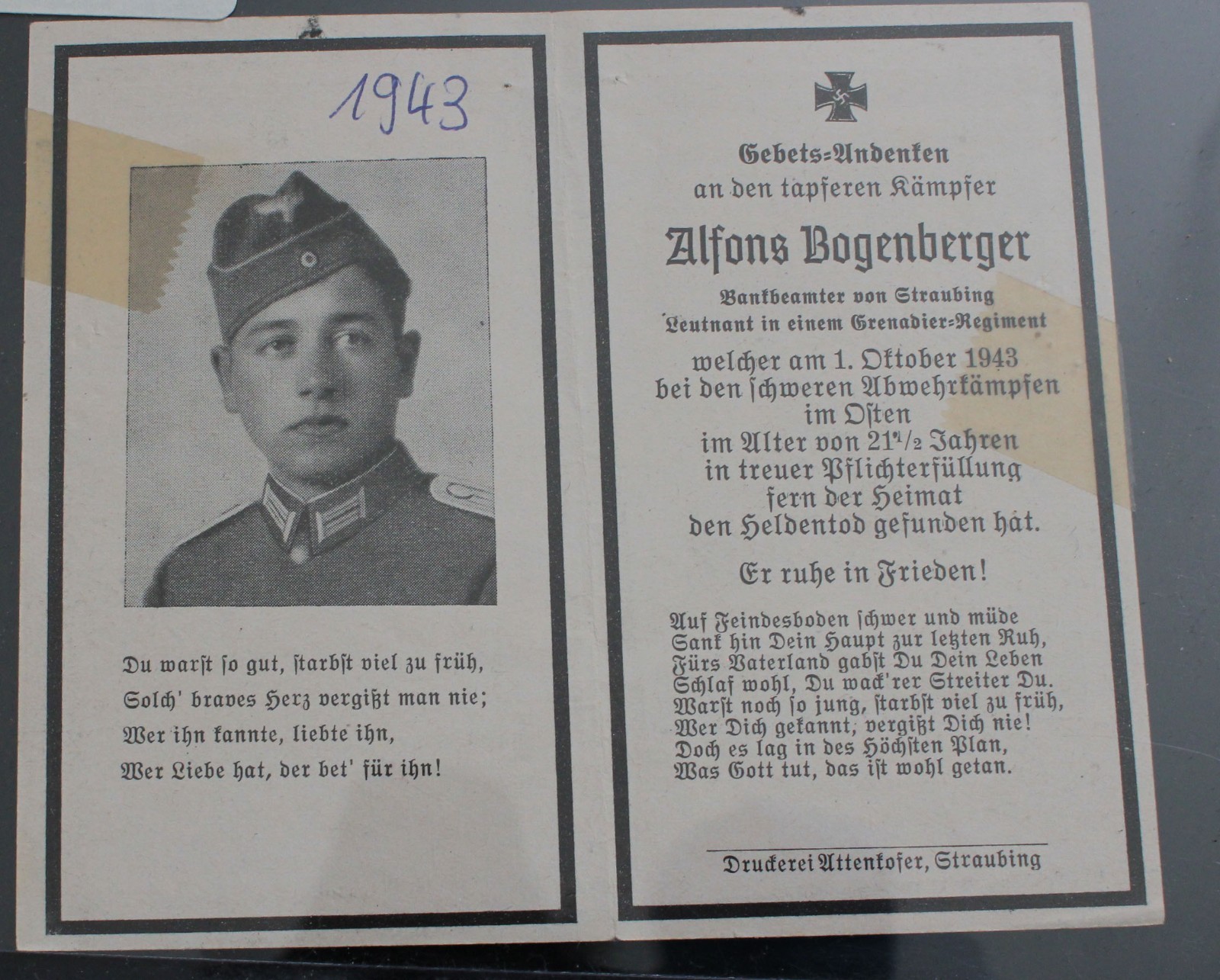 German WWII Double-Sized KIA Military Soldier Death Cards Lot