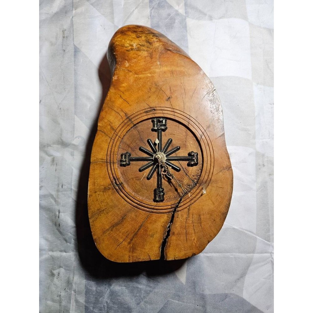 Hand made clock inside of wood - untested - damaged