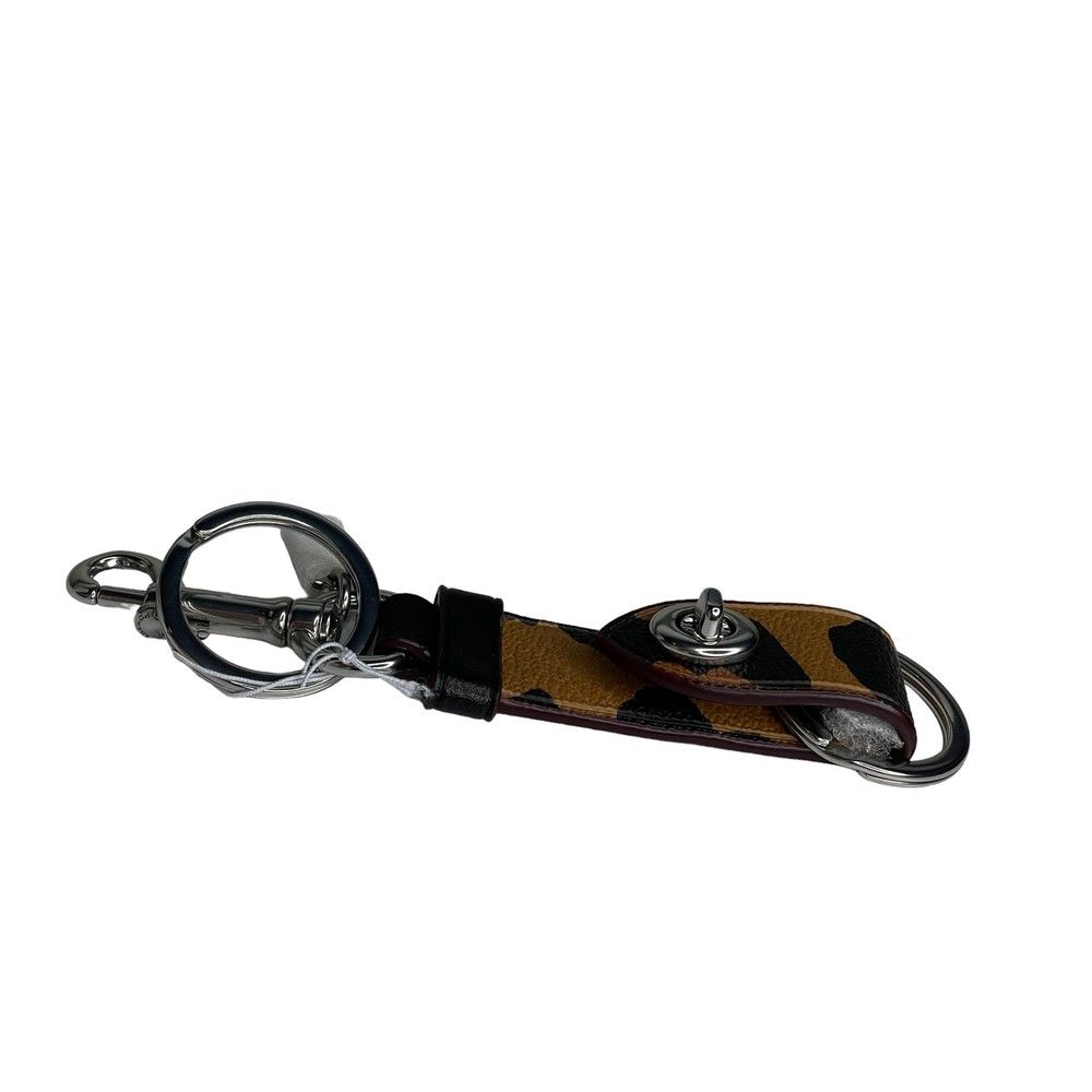 Coach Trigger Snap Bag Charm Keychain With Leopard Print