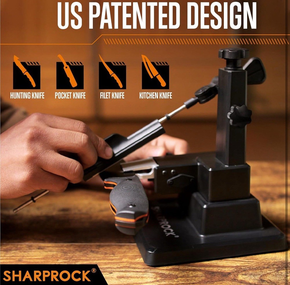 SHARPROCK Fix-Angle Knife Sharpener, Adjustable Angle, Magnetic Clamp, 7 Stones