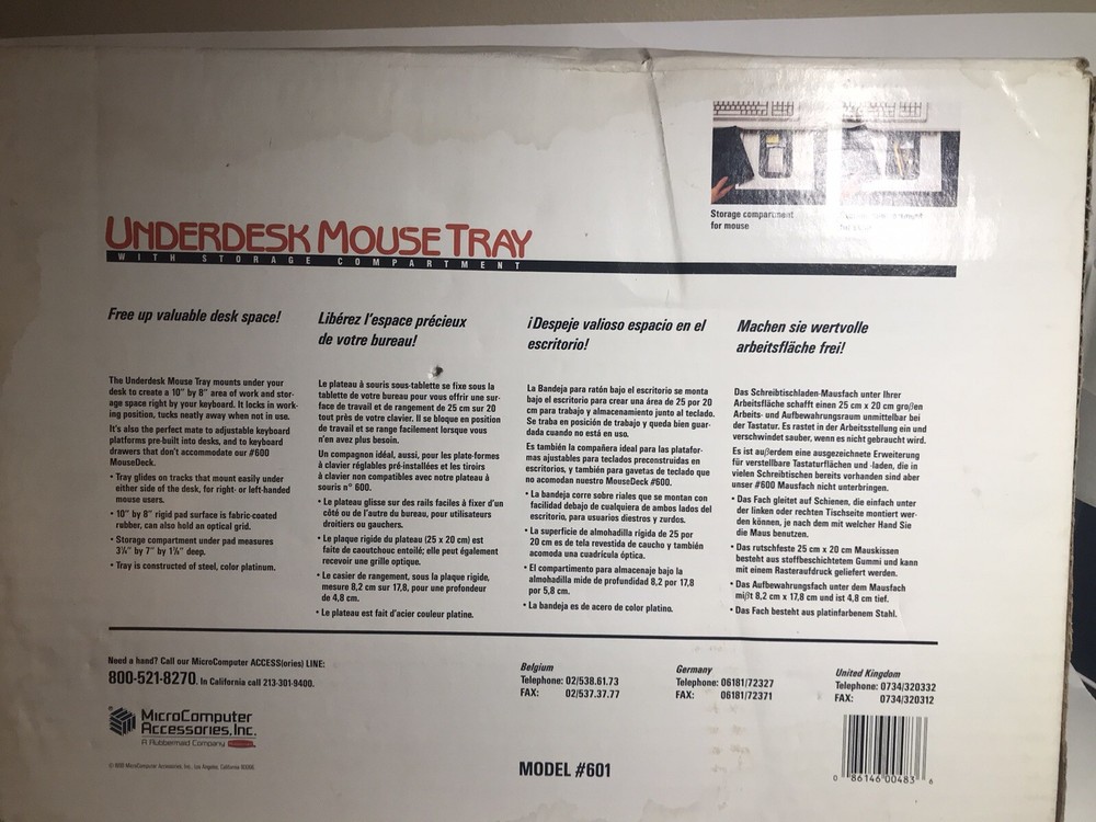 Under Desk Mouse Tray storage compartment model # 601 microcomputer rubbermaid