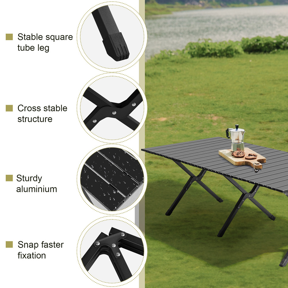 Folding Camping Table Portable Picnic Table Lightweight Roll Up Side Table Black