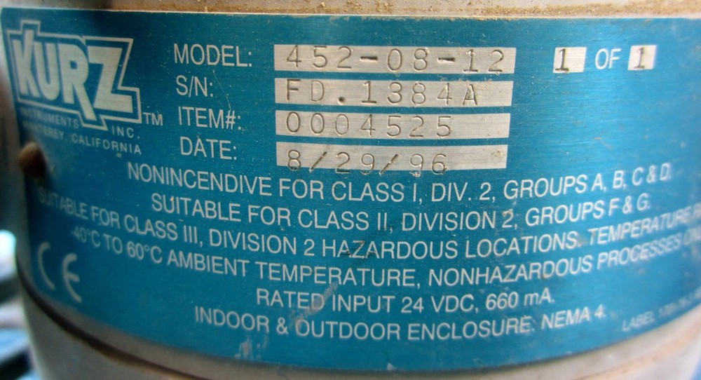 KURZ 452-08-12 FLOW METER FLOWMETER