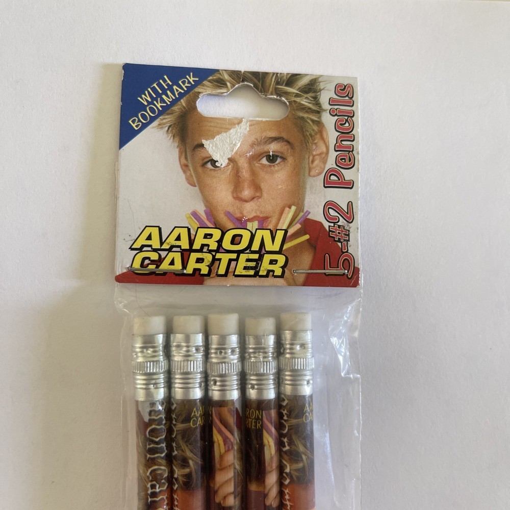 2002 Aaron Carter 5 Set Of #2 Pencils With Book Mark