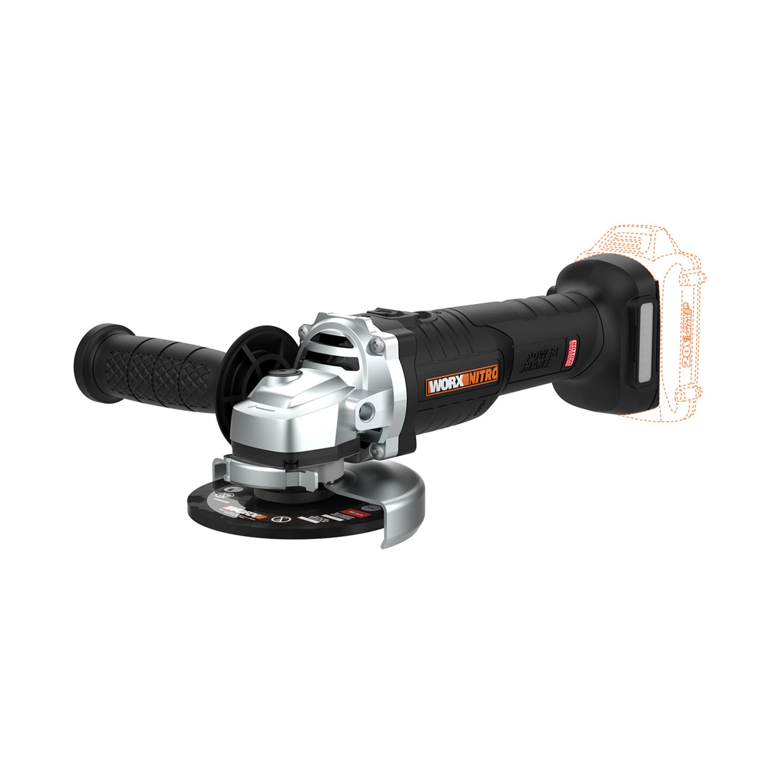 WX812L.9 Worx 20V Powershare 4 1/2" Angle Grinder w/ Brushless Motor - Tool Only