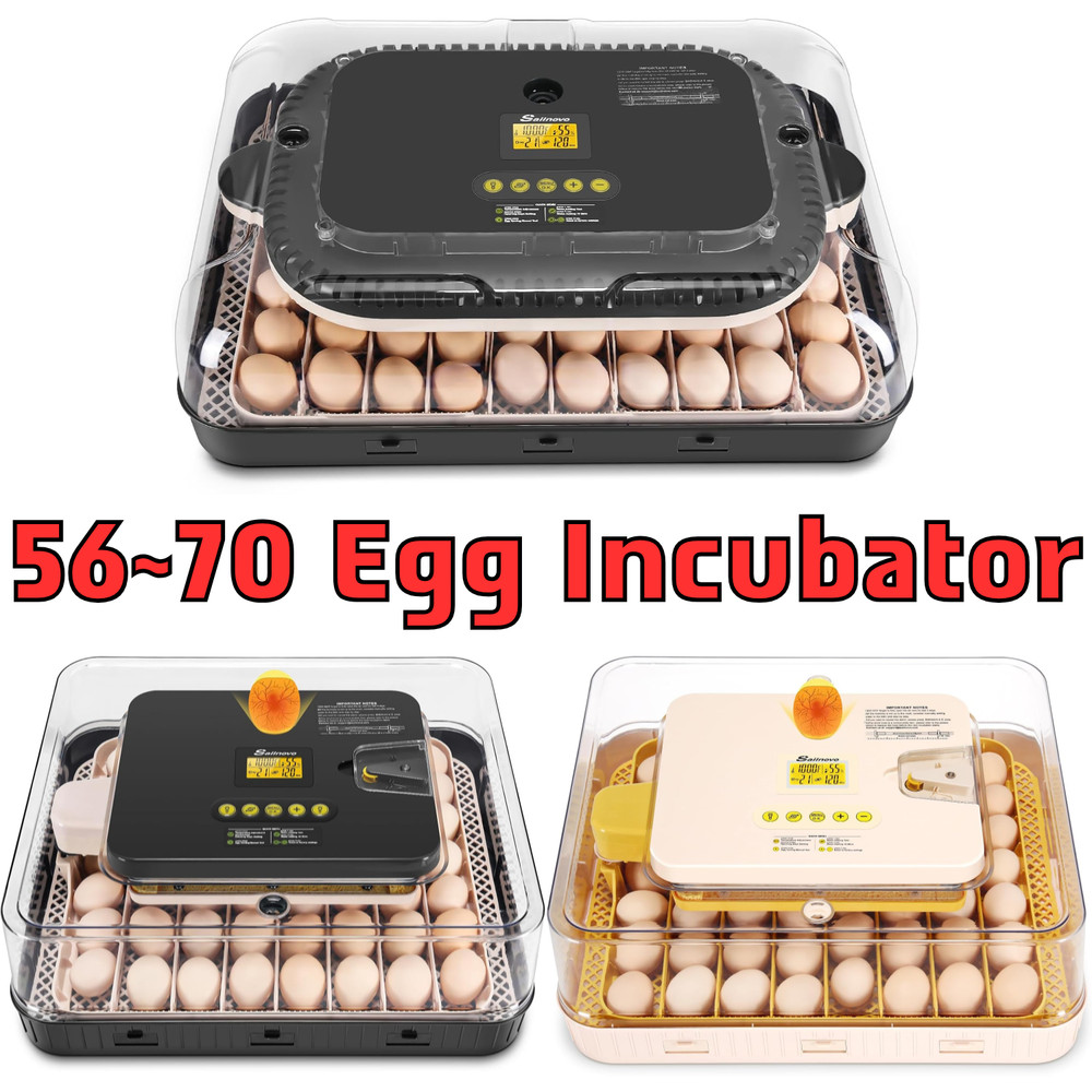 56/ 70 Eggs Incubator for Hatching + Automatic Egg Turning Built-In LED Candler