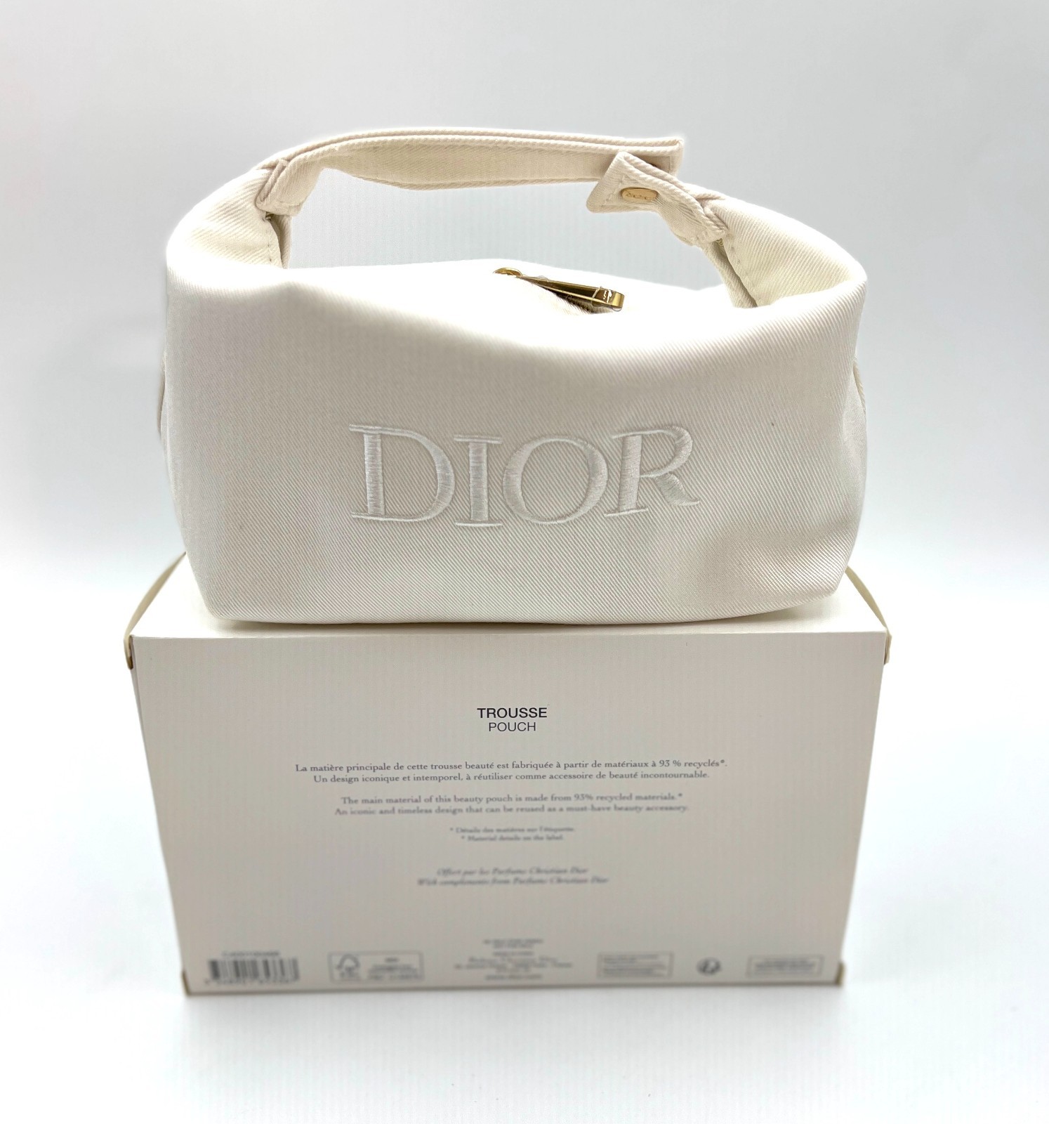 New in Box! Christian Cosmetic Makeup Bag Pouch With Top Handle ~ White