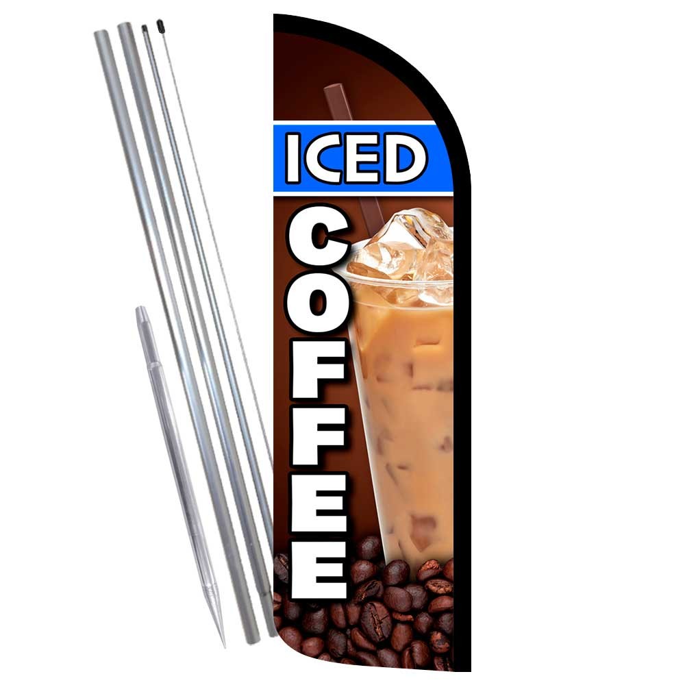 Iced Coffee Premium Windless Feather Flag Bundle (Complete Kit) OR Optional Repl