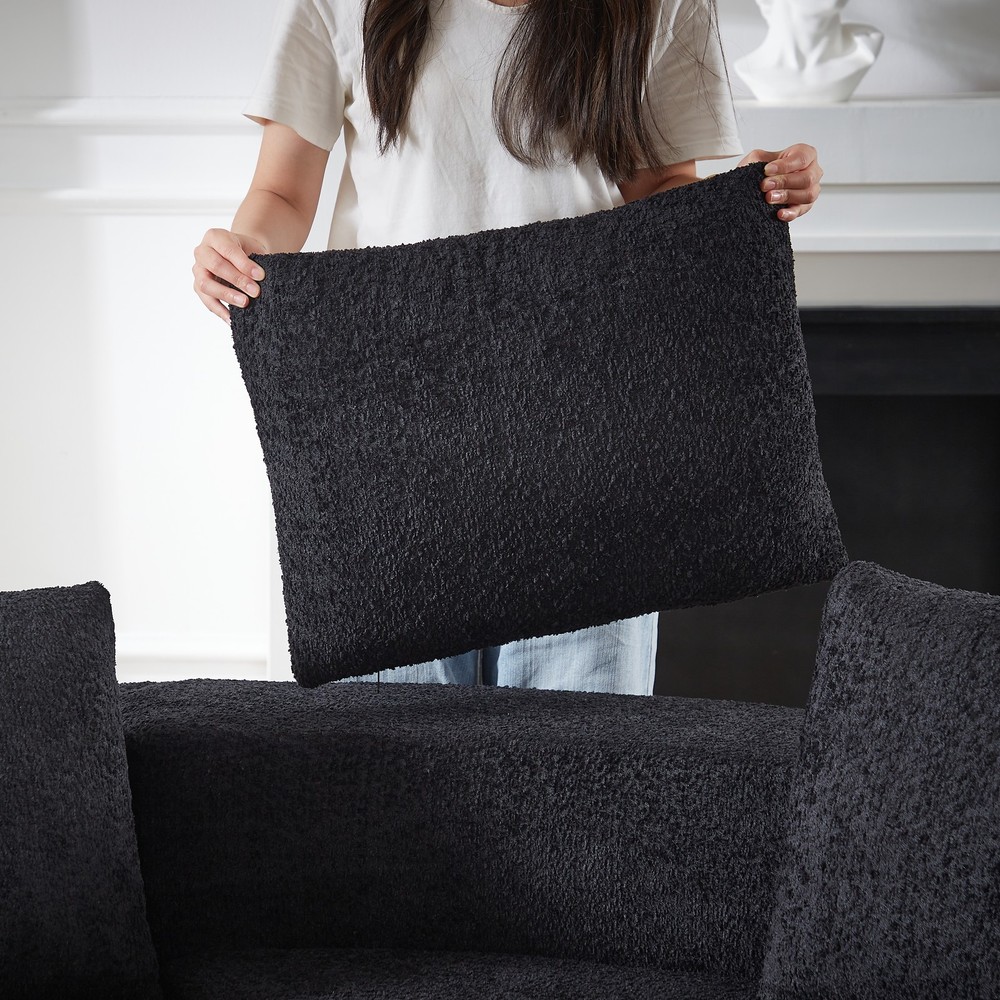 Modular sofa set in chenille fabric, featuring six decorative pillows and four