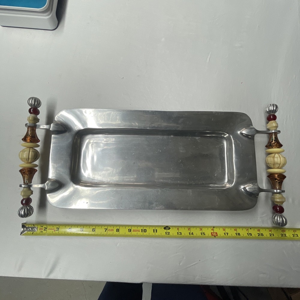 Silver Serving Tray With Stone Handles
