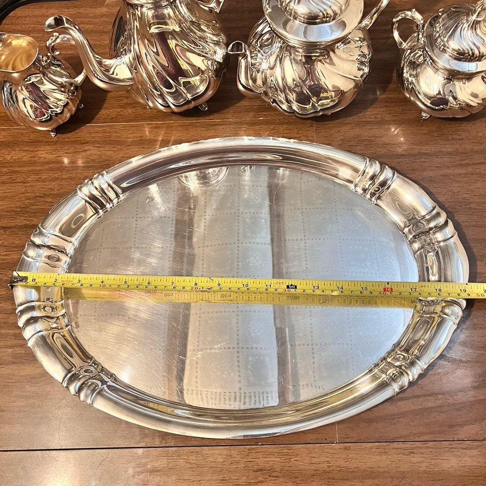 WMF Silver plate Coffee Tea Set 5pc with Tray 18in Swirl Pattern Germany