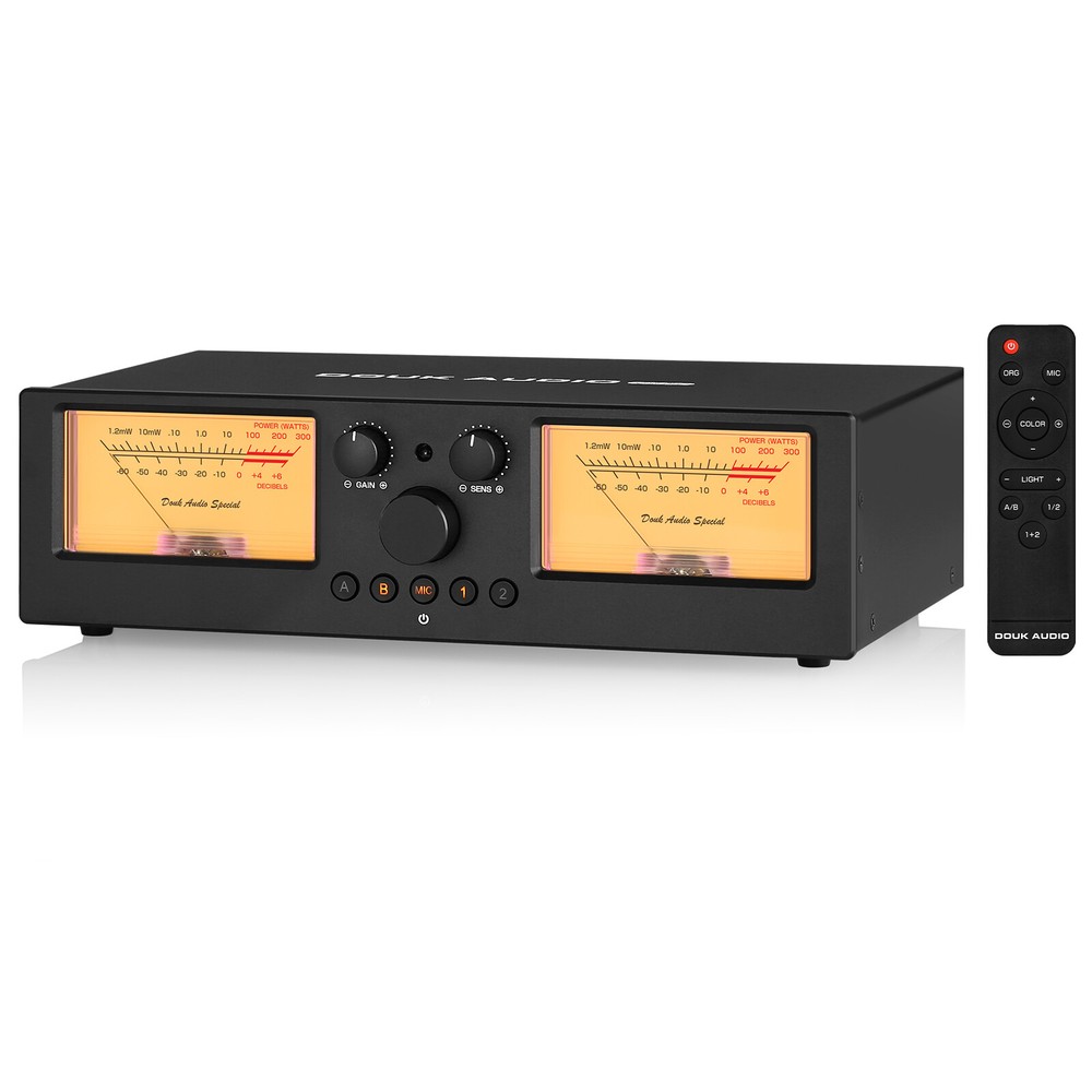 Douk VU3PRO 2-Way Amplifier/Speaker Switcher Box Dual VU Meter w/Remote Control