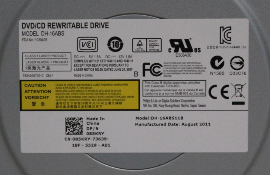 Dell DVD/CD DH-16ABS SATA 5.25" Optical Disk Drive | Computer | Desktop 85KRY
