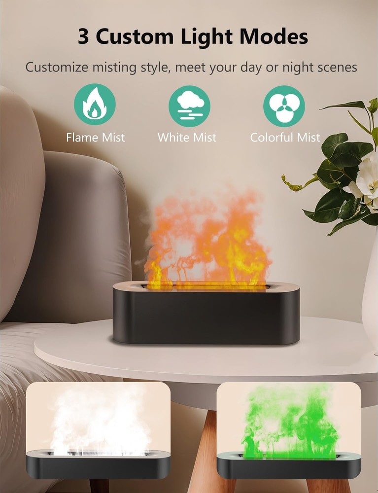 Flame Air Diffuser, Humidifier, Essential Oil Diffuser - 7 6.2 fl.oz, Black