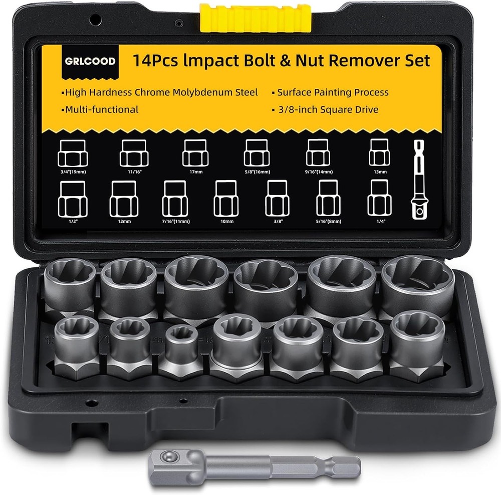 Bolt Extractor Kit, 14 PCS Impact & stripped screw extractor set, Black