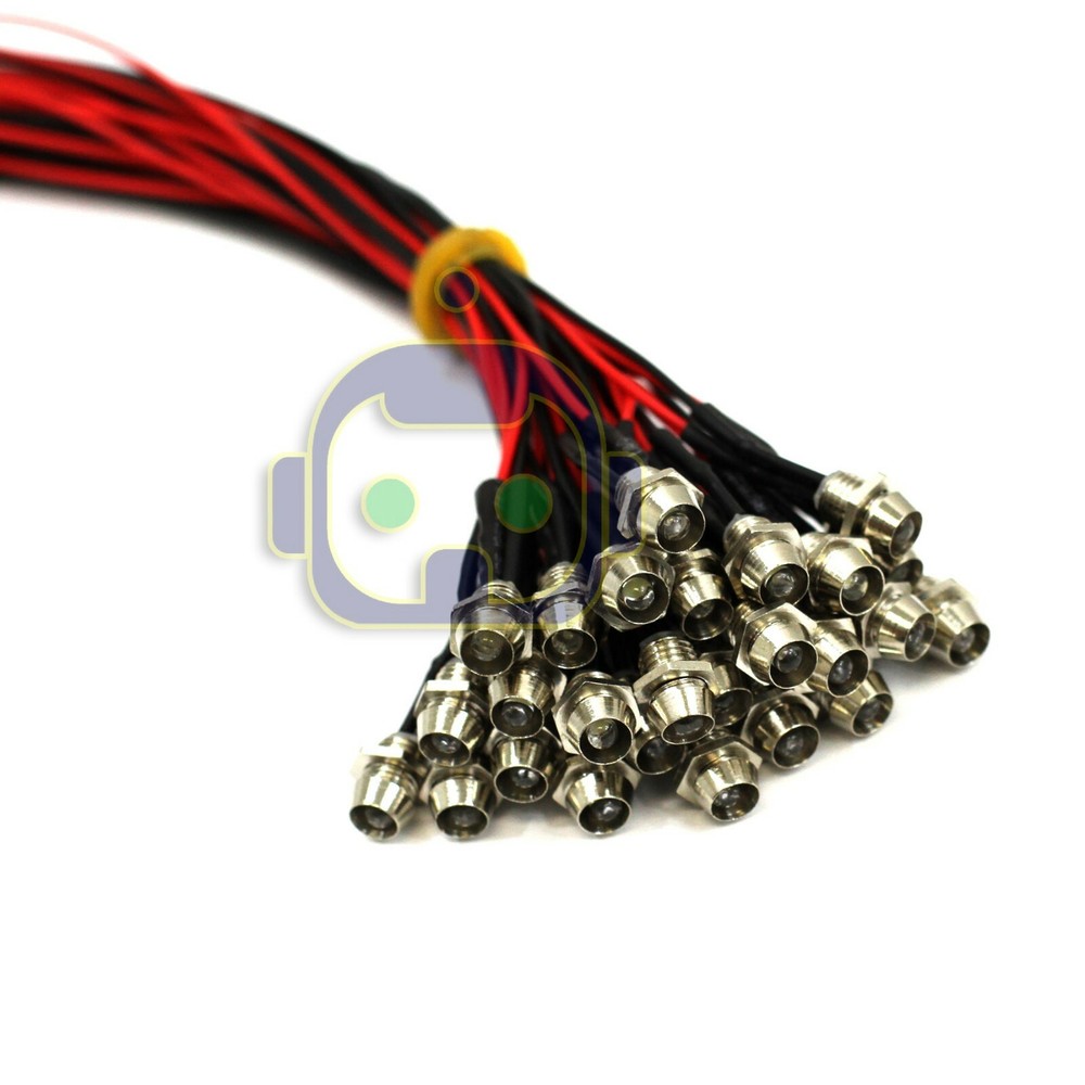 2~10 PCS 3mm Wired LED Diode Metal Case Panel Indicator Warning Light 12V Lamp