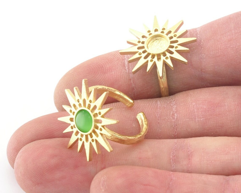 Sun Hammered Round Blank Ring Base Adjustable brass,Shiny gold-silver 4715