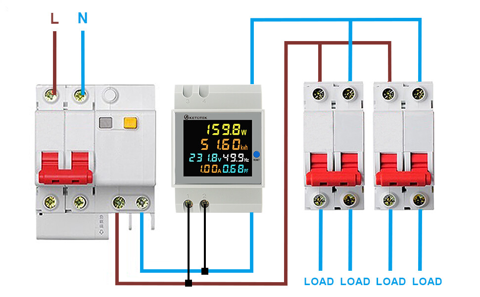 Single Phase Energy Meter Din Rail Electricity Usage Monitor Meter AC 300V 100A