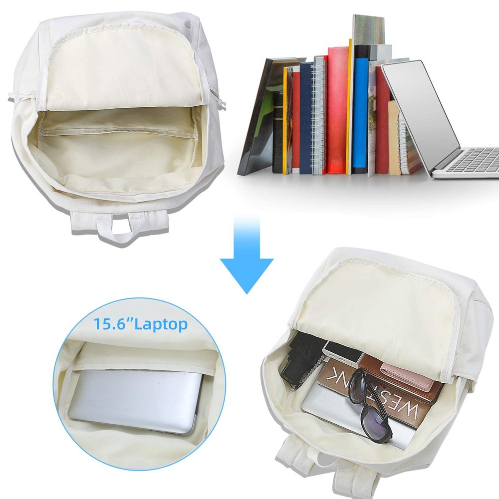 Diy Canvas Backpack Daypack Satchel Backpack (White, with Side Pocket)