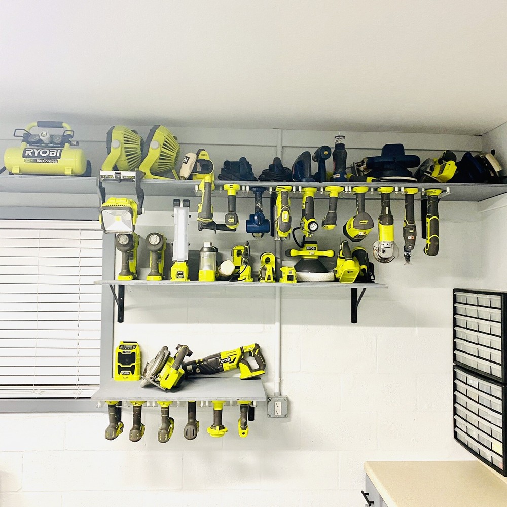 Ryobi storage bracket TRANSPARENT GRAY (hold 2 tools) to mount under own shelf
