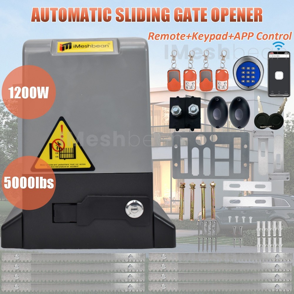 1200W 5000lbs Sliding Gate Opener Automatic Motor Rack Driven APP Control 4 Remo