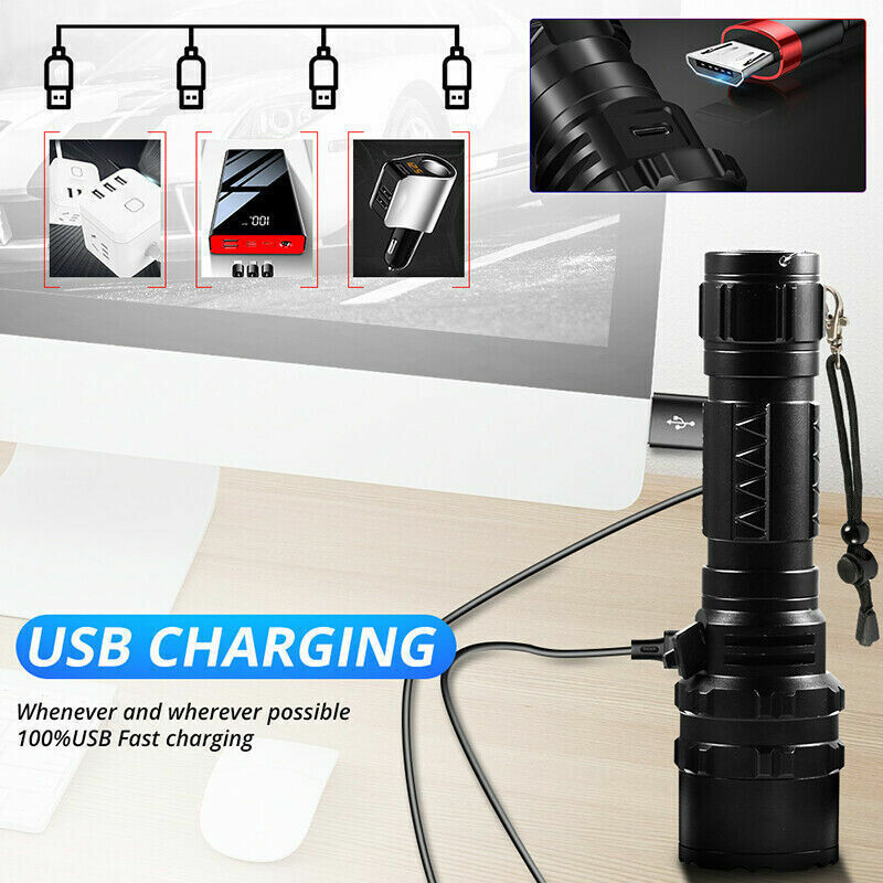 2 x 99000000 Lumens Super Bright LED Tactical Flashlight Rechargeable Work Light