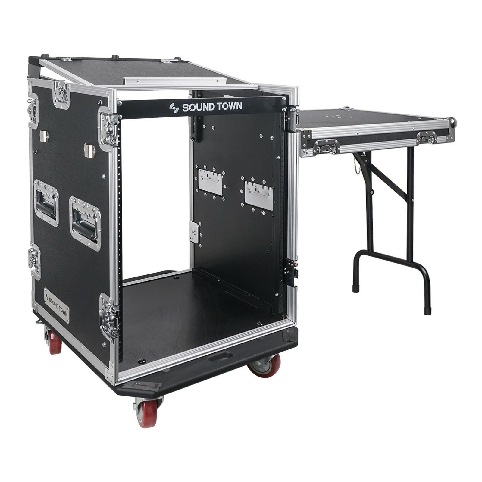 Sound Town 14U PA DJ Rack Road Case w/ 11U Slant Mixer Top, DJ Table STMR-14UWT