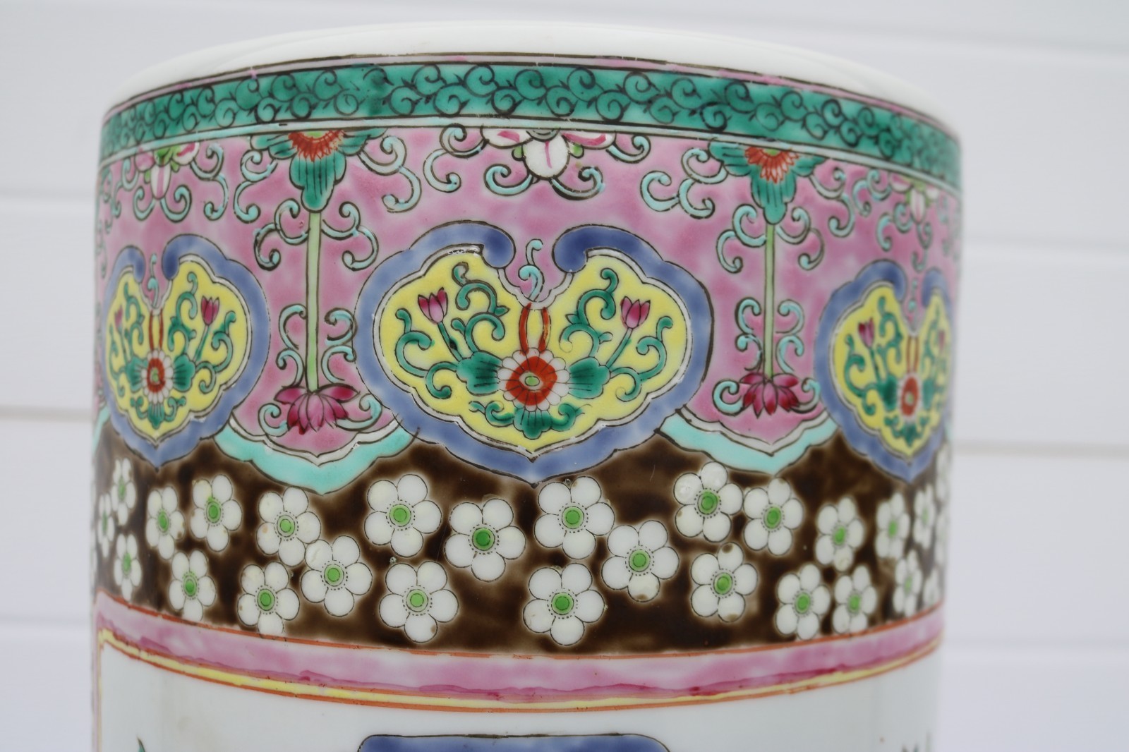 Vintage Large Mid Century Famille Rose Porcelain Umbrella Stand 24"