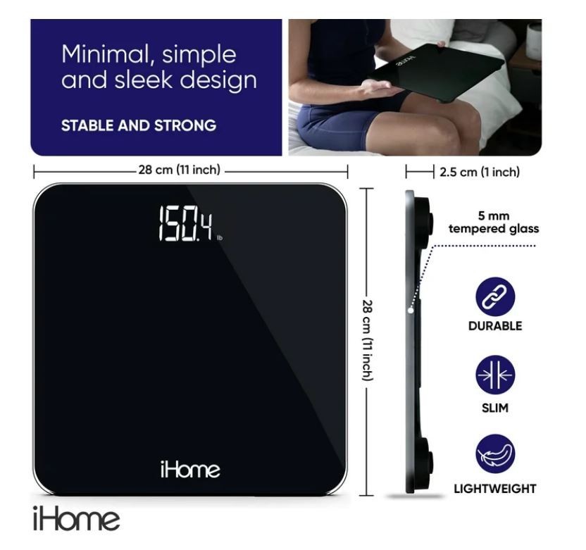 Digital Battery Powered Bathroom Scale 397 lbs FSA and HSA Eligible, Black