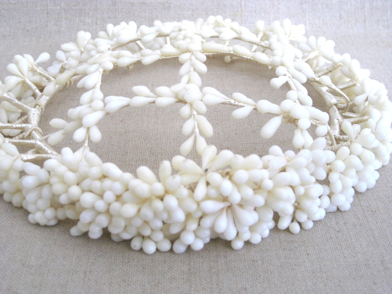 Vintage Wax Flower Wedding Crown Veil Head Piece