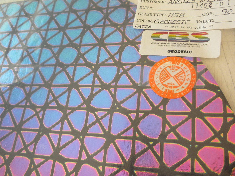 Dichroic Glass:CBS 90 COE Geodesic Pattern on Flat Black - 3"Sq