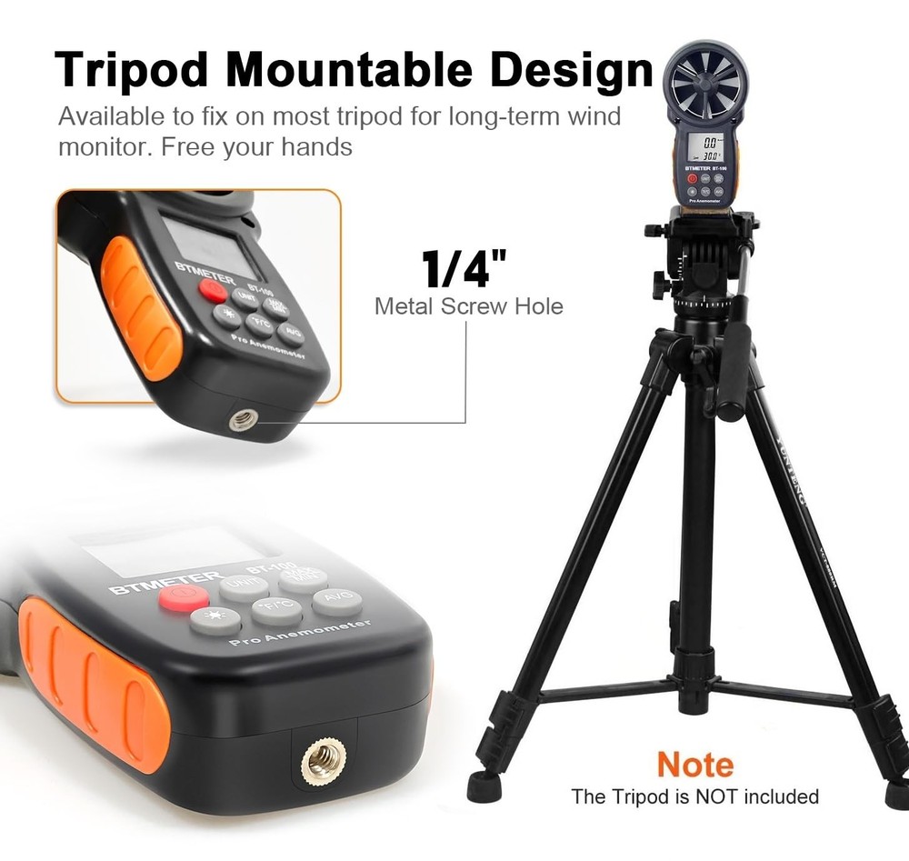 BTMETER BT-100 Handheld Anemometer, Digital Wind Speed CFM Meter Gauge Air Flow