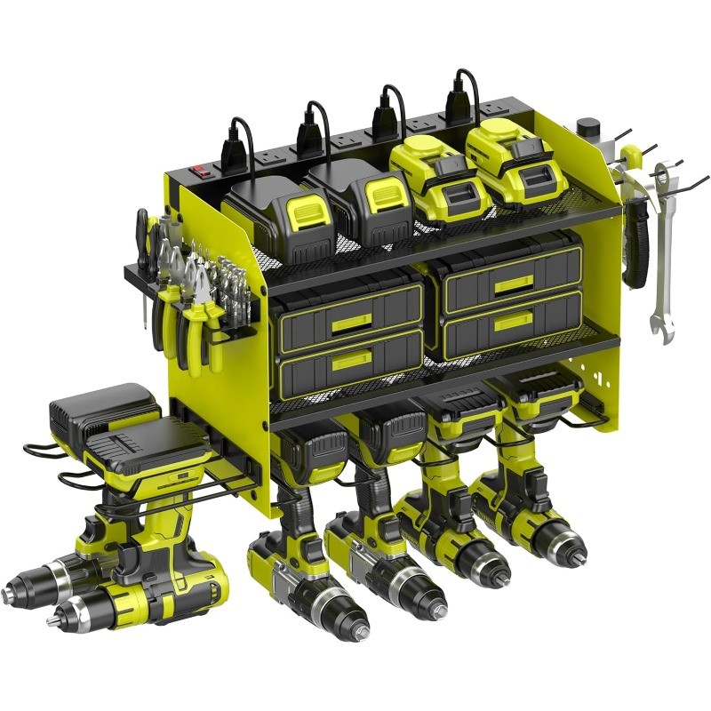 Wall Mount Drill Storage Rack with Charging Station Power Tool Organizer Drill