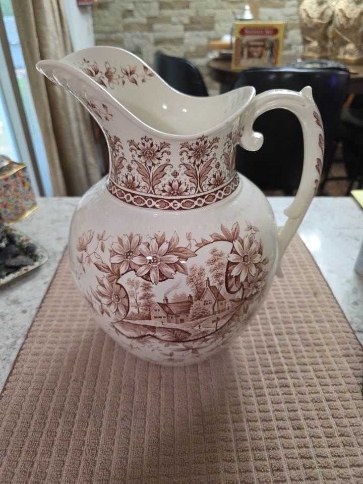 J.H.W. Sons Hanley England Orlean Transferware Pitcher