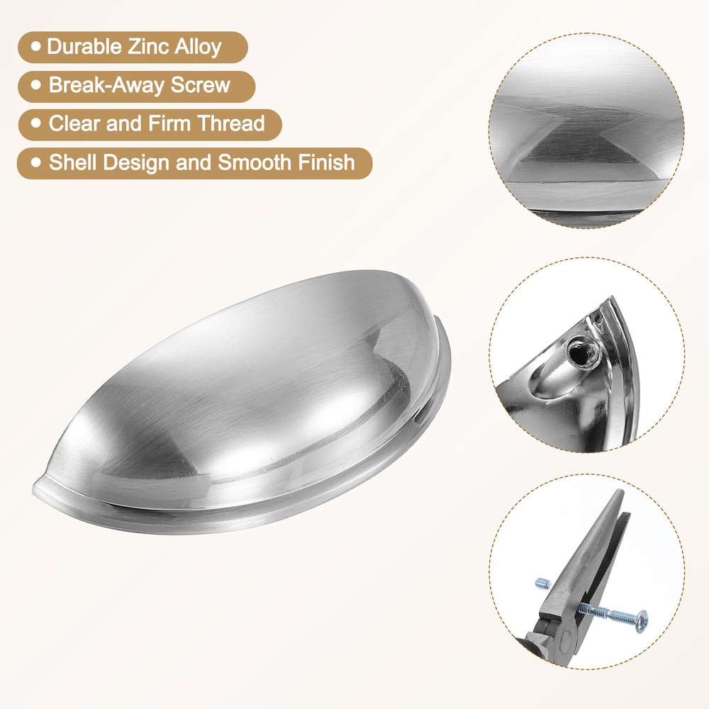 Drawer Pulls, 10Pcs 3" Zinc Alloy Flat Cabinet Cup Pull Shell Handle (Silver)