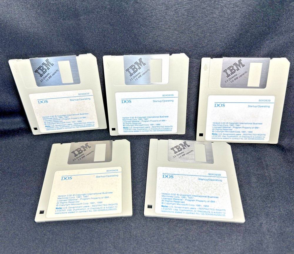 IBM OEM PC DOS 3.30 Startup/Operating - (5) 3.5" Floppy Diskette 1987 Vintage