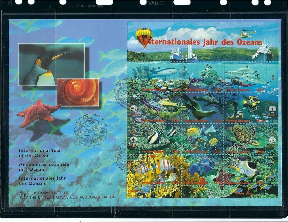 1998 International Year/Ocean Sheets Large FDC - All Three Offices - UNPA Cachet