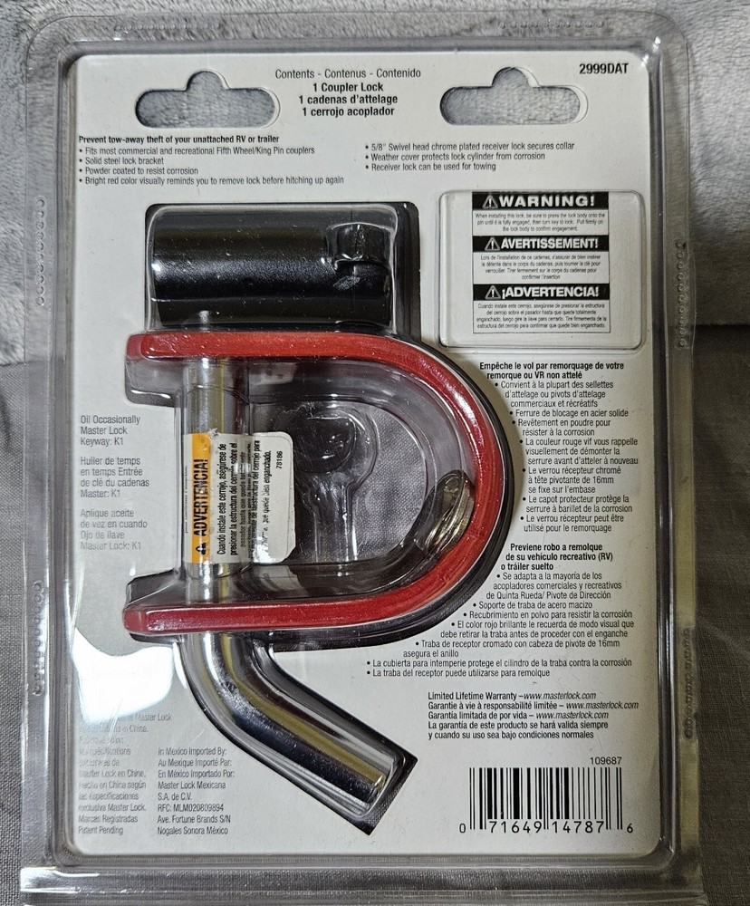 Master Fifth Wheel/King Pin Coupler Latch & Receiver Lock 2999DAT Towing