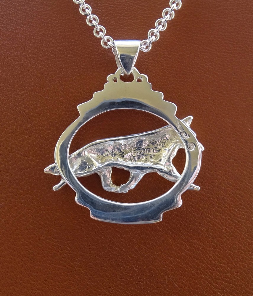 Large Sterling Silver German Shepherd Dog Moving Study On A Oval Frame