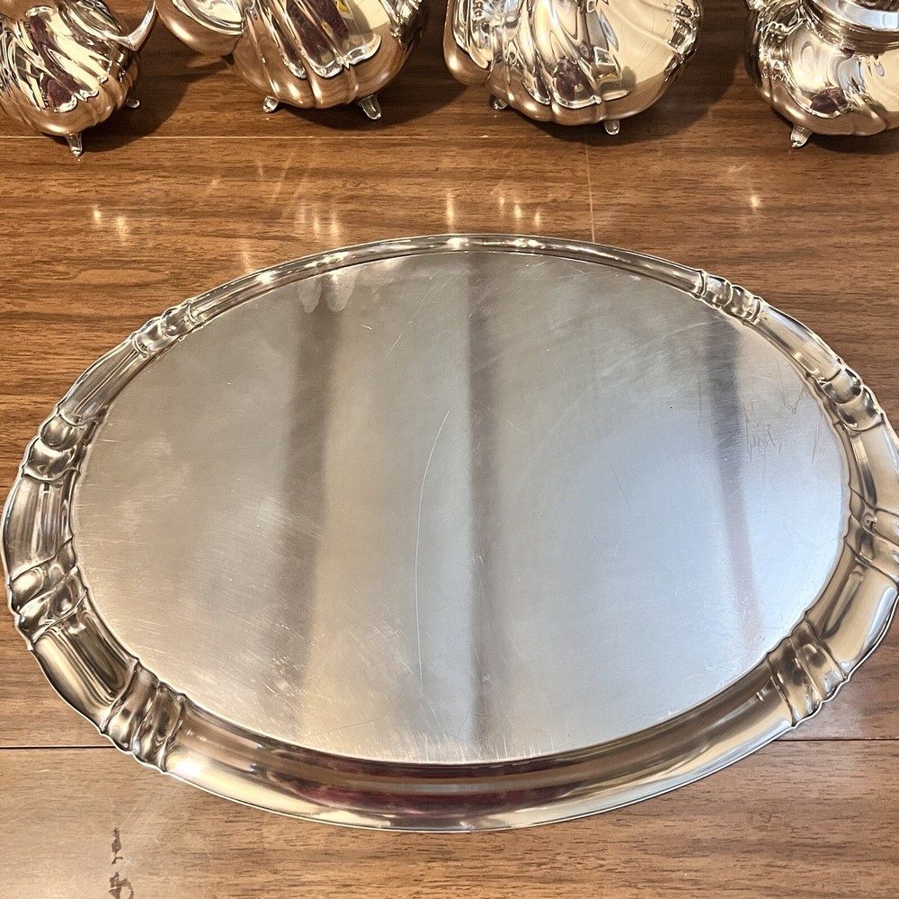 WMF Silver plate Coffee Tea Set 5pc with Tray 18in Swirl Pattern Germany