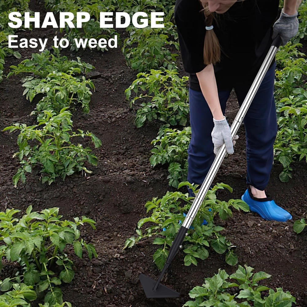 YEELOR Triangle Garden Hoe, Carbon Steel Push-Pull Weeding Tool, Black