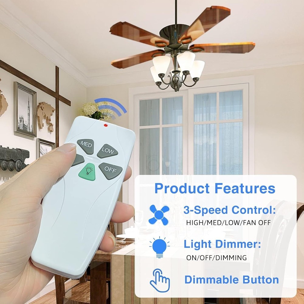 2 Pack Universal Ceiling Fan Remote Control Kits with Light Dimmer - Easy Setup