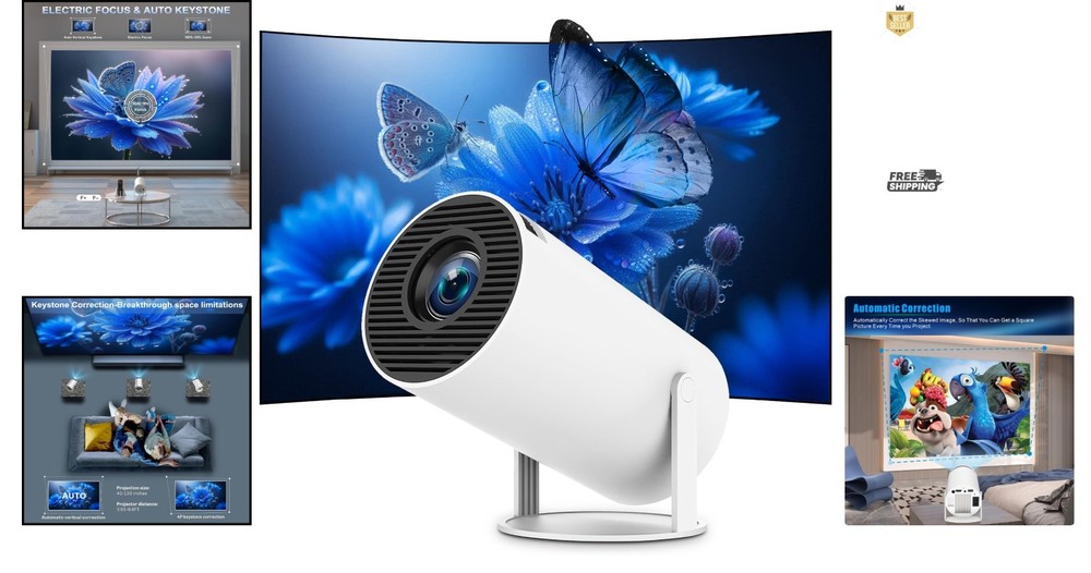 Lightweight 4K Mini Projector with 180° Rotation & Auto Keystone Correction