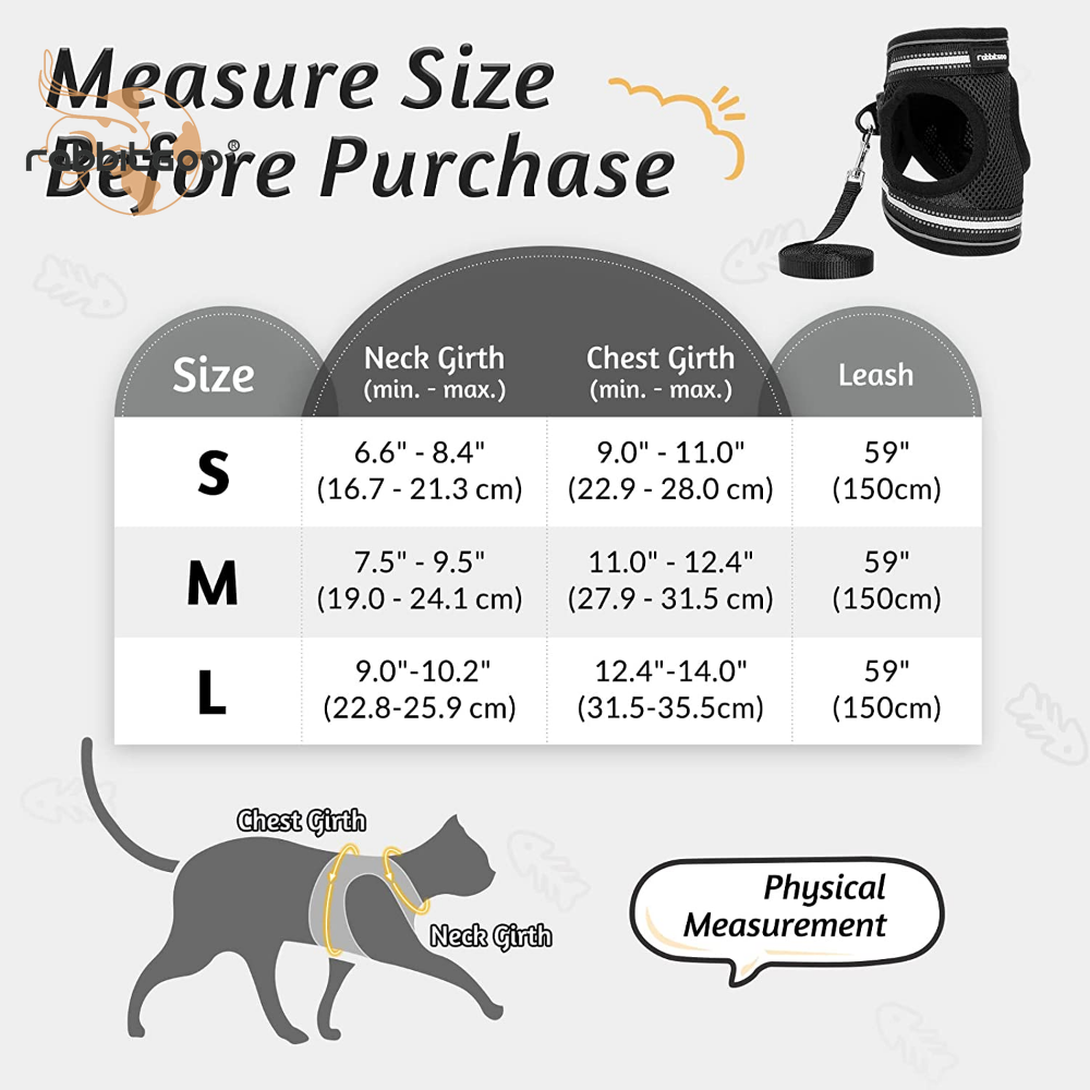 rabbitgoo Pet Cat Harness & Leash Set Dog Walking Vest Escape Proof Adjustable