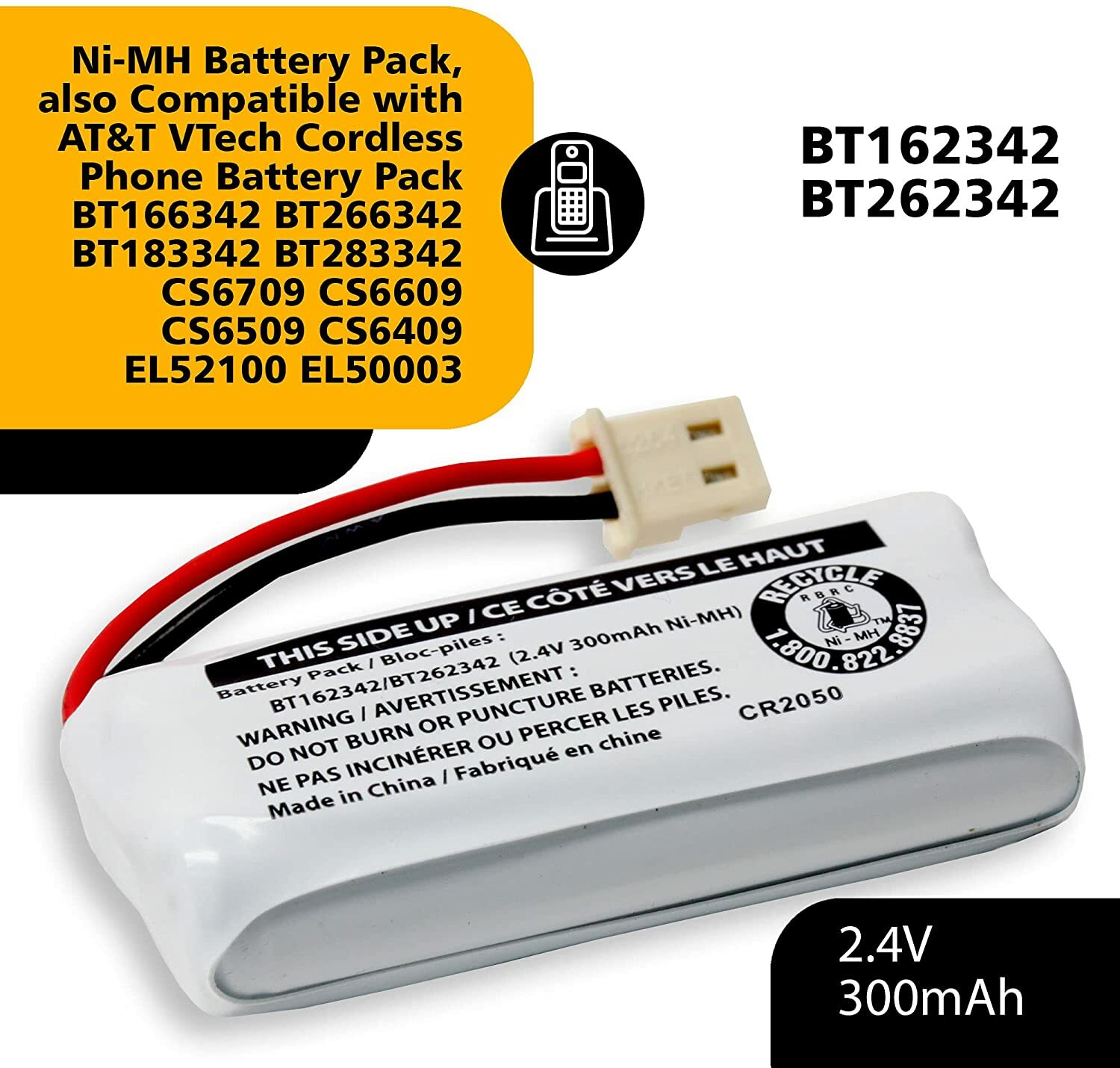 3-Pack Genuine VTech BT162342/BT262342 2.4V 300mAh Cordless Phone Battery Packs